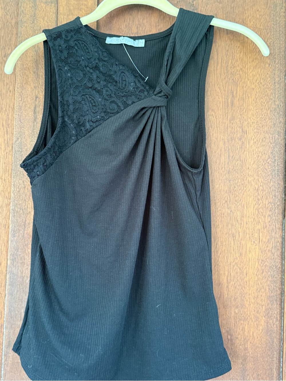 BKE Black Lace-Shoulder Knot Tank Top